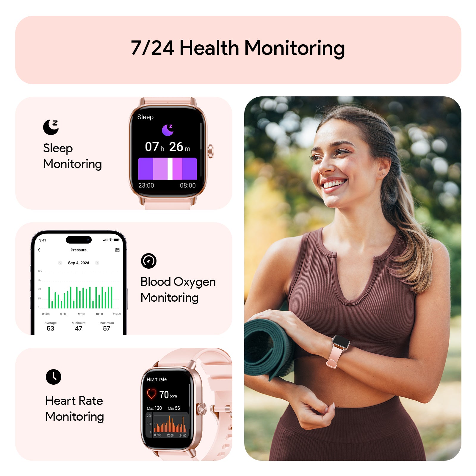 Tranya D16 Smartwatch® Fitness for Female and Male, Supports Bluetooth Calling, 24/7 Heart Rate Monitoring, Blood Oxygen Monitoring, Sleep and Step Tracking, 100 Sports Modes, IP68 Waterproof Fitness Tracker, Compatible with Android and iOS Systems